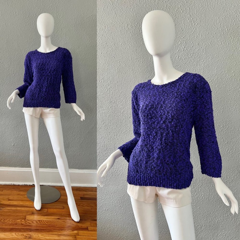Vintage 80s Purple Black TOWNHOUSE Chunky Sweater Top